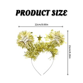LILIKAI New Year's Eve Headband, New Year's Eve Decoration 2025 New Year Happy Headpiece Party Children Adults Hair Accessories Photo Props Gold Decoration Silver Stars Headpiece (Gold)