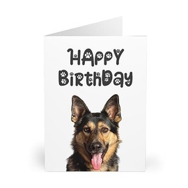 German Shepherd Birthday Card - Happy Birthday with Dog Paw Font | Adorable Canine-Themed Greeting Card for Dog Lovers