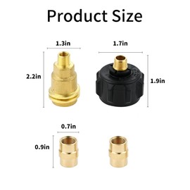4-Pack QCC1 Nut Propane Adapter, 1/4" NPT Male Pipe Thread, QCC1 Connector x 1/4" Male NPT, 1/4" x 1/4" NPT Female Fitting, Solid Brass for BBQ, Camping & Outdoor Cooking