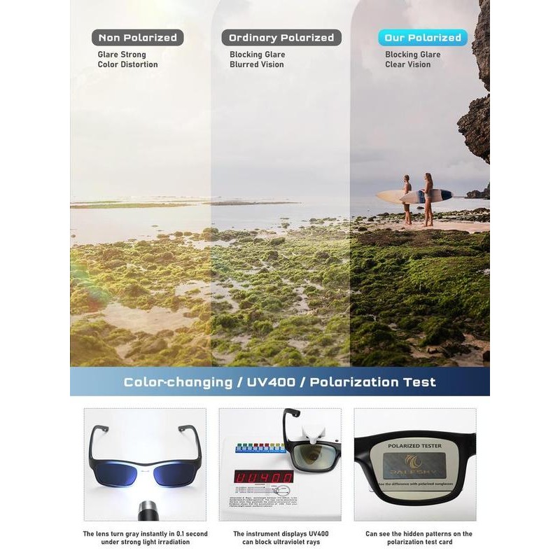 Paleshy Color-Changing Polarized Glasses - Anti-Glare Black Aviator for Fishing,