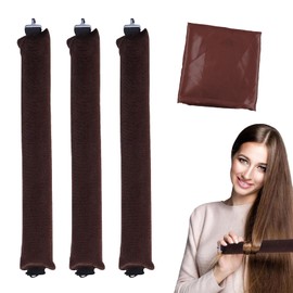 Pack of 3 Heatless Curls, Flexi Rods with Hooks, Overnight, for Different Hair Types, Long and Short Hair (Coffee Colour, M)