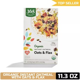 Whole Foods Market Organic Instant Oatmeal, Oats & Flax, 11.3 oz, 8 Pack