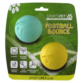 SPORTSPET Football Bounce - Rubber Dog Ball - Indoor Outdoor Exercise Interactive Toy - Premium High Bounce Non Toxic Rubber Dog Ball (2 Pack Football Bounce) (64mm)
