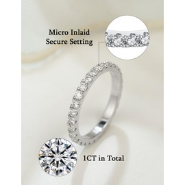 IMOLOE Lab Grown Diamond Wedding Bands for Women, 1 Carat Thin Eternity Anniversary Rings in 18K White Gold Plated Sterling Silver Size 7