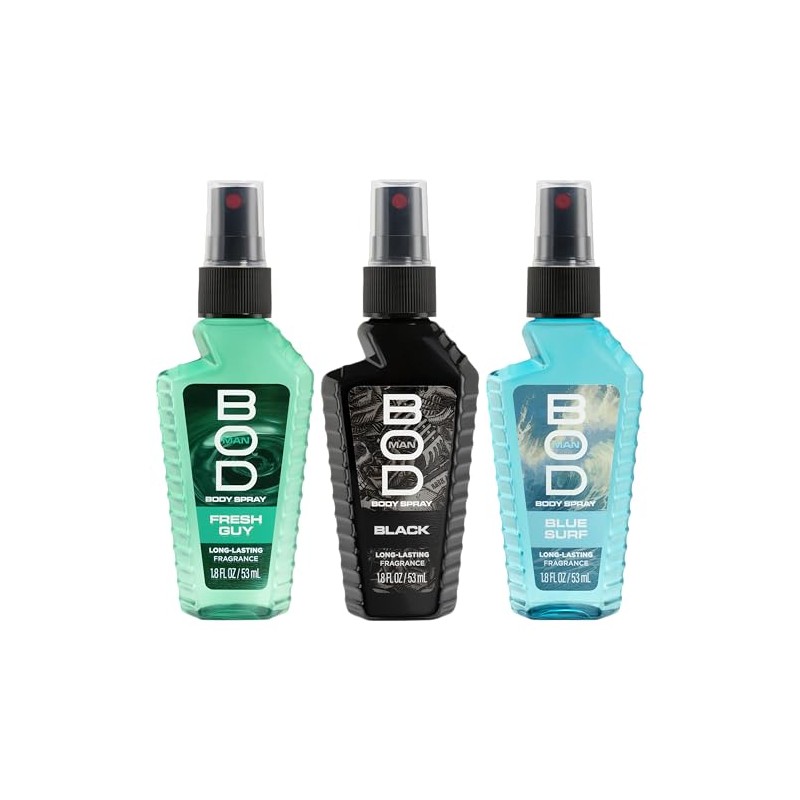 BOD man Body Spray Gift Set, Black, Fresh Guy, Blue