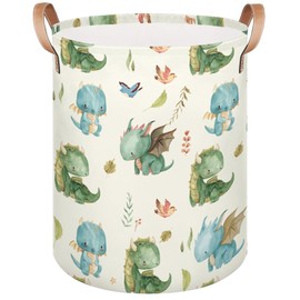 Large Laundry Basket Collapsible Tall Laundry Hamper Cute Boho Leaves Bird Animal Dinosaur Round Storage Bin Storage Baskets for Kids Boys Girls Toys Clothes Hamper Laundry Bag Organizer, 70L