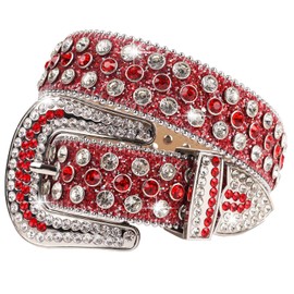 MINGSUN Rhinestone Belt for Men Women, Western Bling Belt Shining Diamond Belt Cowgirl Cowboy Punk Y2K Studded Belt, Red, fits waist from 29"-31"