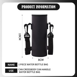 PLATEYTR 1 Piece Water Bottle Bag, Water Bottle Tote Bag, Black Water Bottle Bag Holder, Can Crossbody Can Handle Water Bottle Bag, Suitable for Camping Hiking Running etc(19 * 8cm)
