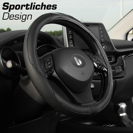 Upgrade4cars Steering Wheel Cover Leather Look Black Steering Wheel Cover Universal 37-38 cm for Summer and Winter Car Accessories Interior Gift Ideas Gifts for Men and Women