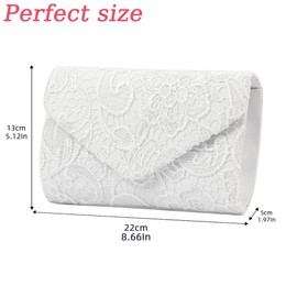 Women's Evening Bag Lace Clutch Elegant Wedding Bags Shoulder Bag Handbag Satin Bag and Party Ball Evening Handbag Bridal Bag Shoulder Bag, White