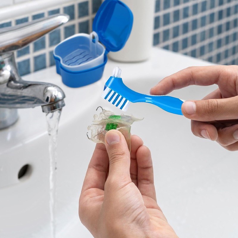 Denture Cleaner Box and Brush Set - 2 Pack Denture