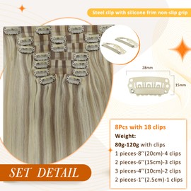 Full Shine Clip in Human Hair Extensions Blonde 22 Inch Clip in Hair Extensions Ash Blonde Balayage Light Blonde Mix Platinum Blonde Real Hair Clip in Extesnions Silky Hair Extensions 8 Pcs 120 G