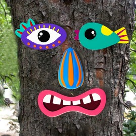Exasinine Tree Face Decor, 4 Pcs Resin Tree Art with 4 Hooks, Outdoor & Indoor, Nature Cartoon, Modern Contemporary, Entryway Hallway Wall Art