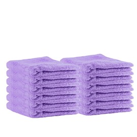 Puffy Cotton Luxury Washcloth Towel Set (12 Pack, 12x12 Inches) Multi-Purpose Extra Soft Fingertip Towels, Super Absorbent Face Cloths, Machine Washable, Sport and Workout Towels (Violet)