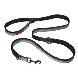HALTI Double-Ended Leash for Dogs - Neoprene-Padded, Easy to Use, Reflective, Adjustable Lengths, Ideal Dog Leash for Hands Free Running & Training. Suitable for Medium and Large Dogs (Size L, Black)