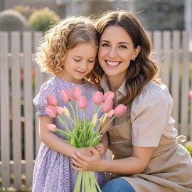 Amore Florals 15 Pcs Deep Pink Tulips Artificial Flowers Faux Tulips Real Touch Latex Fake Flower Bouquet for Spring Wedding Home Décor Centerpiece Arrangements