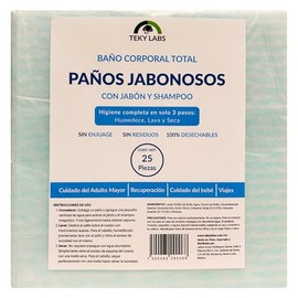 Toallas de Baño en Seco Teky Labs - Limpieza Corporal Sin Enjuague para Adultos Mayores y Pacientes 25 Toallitas