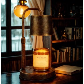 Vintage Industrial Candle Warmer Lamp for Home Decor - Height Adjustable with 2-6H Timer & Dimmer, Dimmable Wax Melt Warmer Compatible with Yankee Candle Jars (Antique Bronze, 50W 2 Bulbs, 110V)