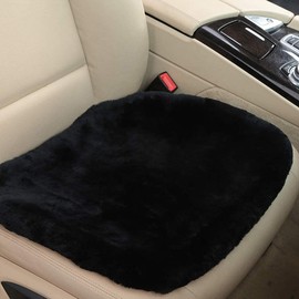 OGLAND Fluffy Genuine Australia Sheepskin Car Seat Cover for Auto Interior Accessories with Soft Fuzzy Wool Eco-Friendly Natural Fur Non-Slip (Black, Front)