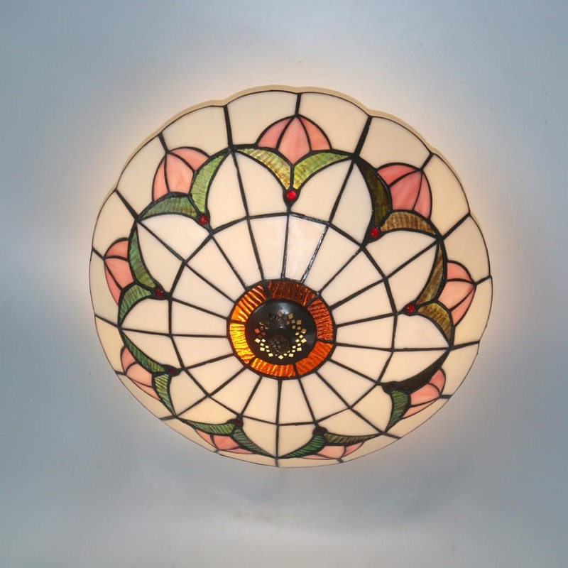 Xinyeal Tiffany Style Ceiling Light 16 Inch Stained Glass Flush