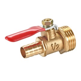 sourcing map Brass Air Ball Valve Shut-Off Switch 1/2 Inch NPT Male Thread to 3/8 Inch Hose Barb