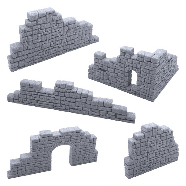 Ruined Stone Walls Set B, Terrain Scenery for Tabletop 28mm