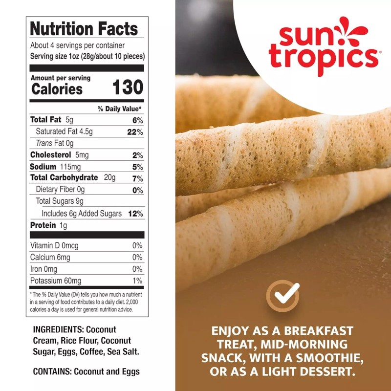 Sun Tropics Coco Rolls Espresso Rolled Coconut Wafer 4 Oz