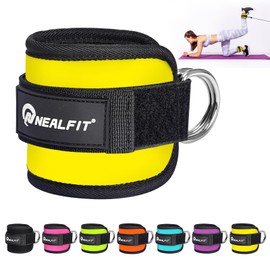 NEALFIT Foot Strap Cable Pull, Kickbacks Foot Strap, Adjustable Foot Cuffs, Cable Pull with Double D-Rings and Neoprene Support (Yellow Single)