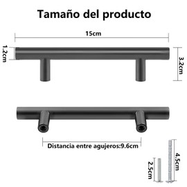 Jaladeras para Cajones de Acero Inoxidable, 10 Tiradores para Cajones, Manijas para Puertas de Gabinete Negro