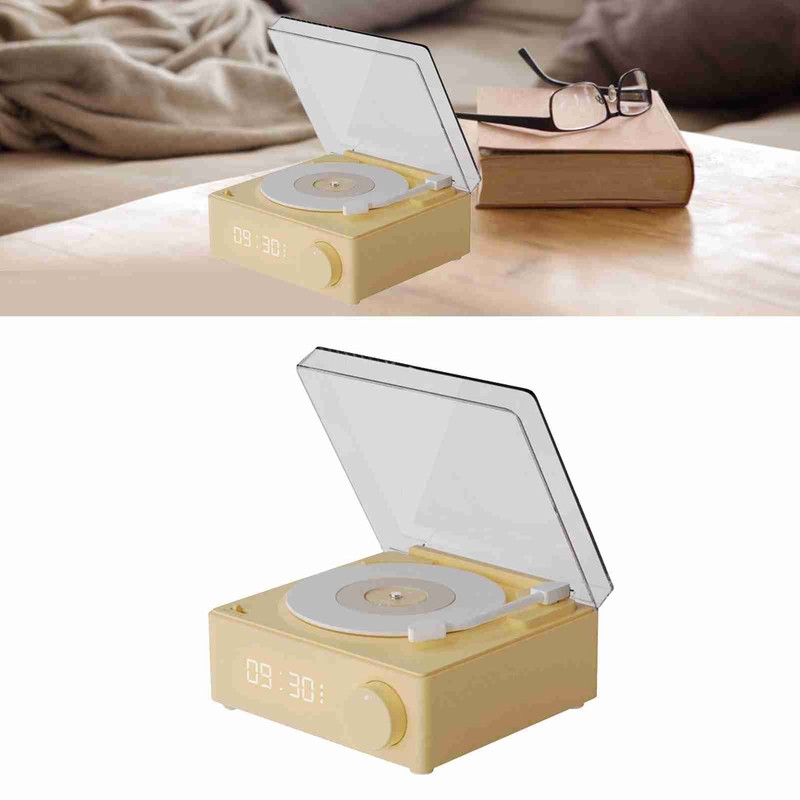 Rotating Vinyl Disc Alarm Clock Speaker Retro 360 Degree Stereo