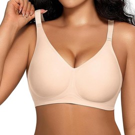 Curlady Push Up Bra for Women Comfortable Wireless Bras Full Coverage Support Lift Bralette with Bra Extenders 3 Hooks Soft Everyday Seamless Tshirt Bra Nude