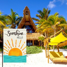 Hello Sunshine Summer Garden Flag 12x18 Inch Double Sided Colorful Farmhouse Holiday Sea Summer Garden Flags for Outside Yard Decorations Outdoor Burlap Yard Flag