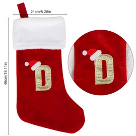 VEYLIN Christmas Stockings with Letters- 20 Inch Plush Christmas Stockings Large Embroidered Stockings Xmas Stockings for Kids/Adult Red Letter(D)