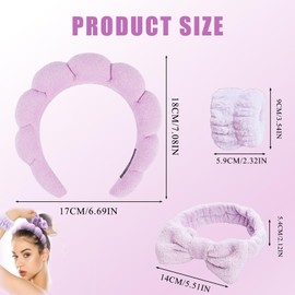 AYNKH Face Wash Spa Headband, Face Wash Waterproof Hair Band, Flannel Sponge Face Wash Waterproof Towel Wrist Band Set, Women Skin Care Waterproof Set