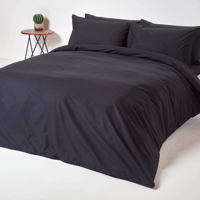 HOMESCAPES Percale Fitted Sheet Black 160 x 200 cm, Flat