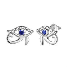 Aurora Tears Egyptian Eye of Horus Stud Earrings 925 Sterling Silver Evil Eye Earring Jewelry for Men and Women DE0233W