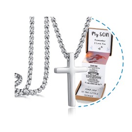 THEMEROL Unique Cross Necklace Gifts with Pull Out Gift Box for Son/Grandson/Dad/Love on Graduation/Father's Day/Birthday-Black/Silver(Various Sizes), 24, Stainless Steel, No Gemstone