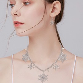 EVER FAITH Snowflake Jewellery Set White Crystal Simulated Pearl Winter Charm Necklace and Earrings Set, Crystal, Created Pearl