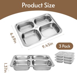 Fly2Top 3 Pack Stainless Steel Bento Box: Reusable Snack Containers with Lids 5 Compartments for Home Travel