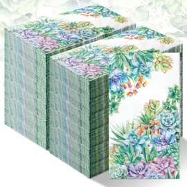 Moinchore 200 Pcs Succulent Paper Napkins 2 Ply Spring Guest Napkins Summer Paper Guest Towels for Bathroom Green Disposable Hand Towels Dinner Napkins Bridal Shower Napkins for Wedding Bathroom Party