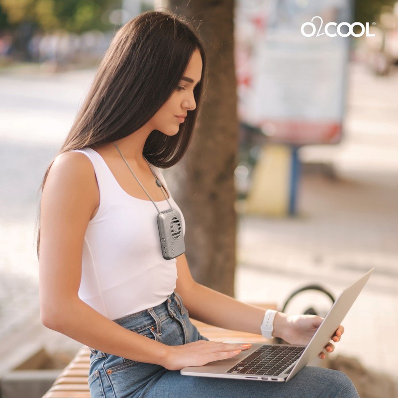 O2COOL Personal Travel Rechargeable Battery Powered Neck Cooling Fan, Single
