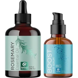 Maple Holistics Hair Regrowth Bundle - Pure Rosemary Oil for Growth With Boost Thickening Serum, Peppermint Black Castor Oil and More - Advanced Biotin Growth Serum With Rosemary