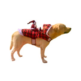 CaliePawX Dog Christmas Outfits Santa Claus Riding Dog Costume Pet Clothes Dog Winter Reindeer hat for Large Medium Small Dogs Warm and Soft Cat Red and Black Checkered Fashionable Gifts(XX-Large)