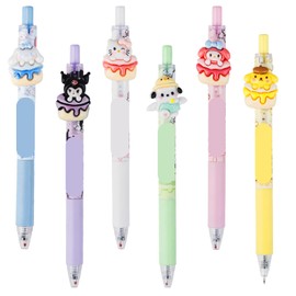 Pack of 6 Gel Pens Retractable Gel Pen Set, Cute Black Refill Gel Pen Set, Cartoon Pen Cute, Kawaii Ballpoint Pen for Children Sketching Drawing School Office Supplies