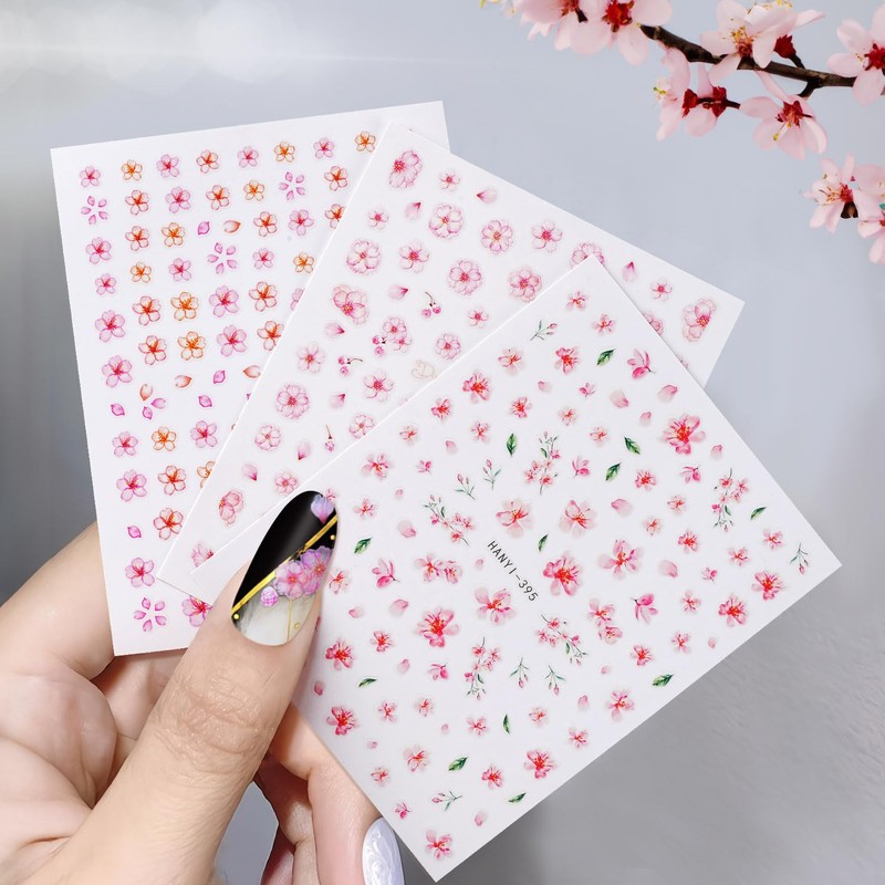 Chisafly Nail Stickers, Flowers, Cherry Blossoms, Nail Stickers, Double Cherry