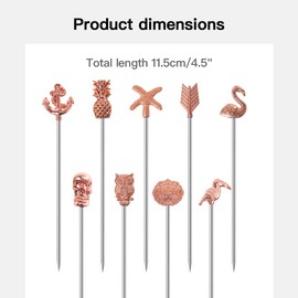 Martini Cocktail Picks Reusable Olive Picks Garnish Skewer Fruit Toothpicks Set of 9 (Rose Gold)