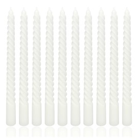 10 Inch White Spiral Taper Candle Set, 10 Pack Unscented Dripless Candlesticks for Dinner Party Wedding Valentine‘s Day and Home Decoration
