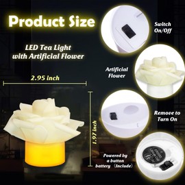 SupBri 12 Pack Led Candles with Artificial Flowers, 200+Hour Battery Operated Tea Lights Candles for Centerpiece Table, Party, Wedding Decorations(White)