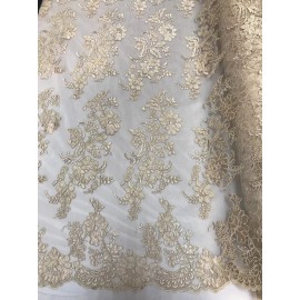 New Creations Fabric And Foam Inc CHAMPAGNE FLORAL DESIGN EMBROIDER AND CORDED ON A MESH LACE-FASHION-S