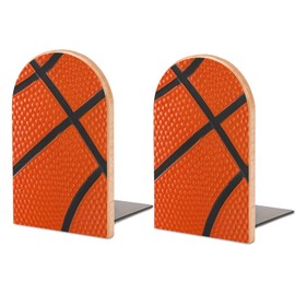 Book Ends Bookends for Shelves to Hold Books Basketball Print Small Non-Slip Book Stoppers Wood Decorative Home Office Desk